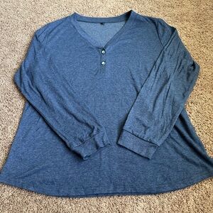 Women's Blue Long Sleeve Henley Top